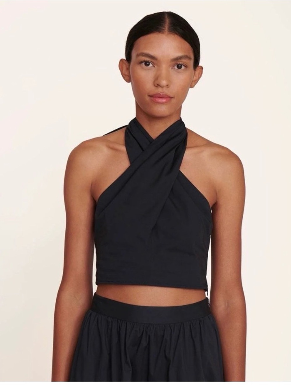 STAUD Black Twisted Halter Crop Top